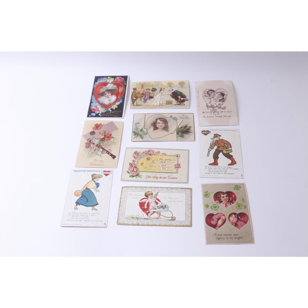 Retro Post Cards, Set of 10, Valentine Greetings, Adorable, Illustrations